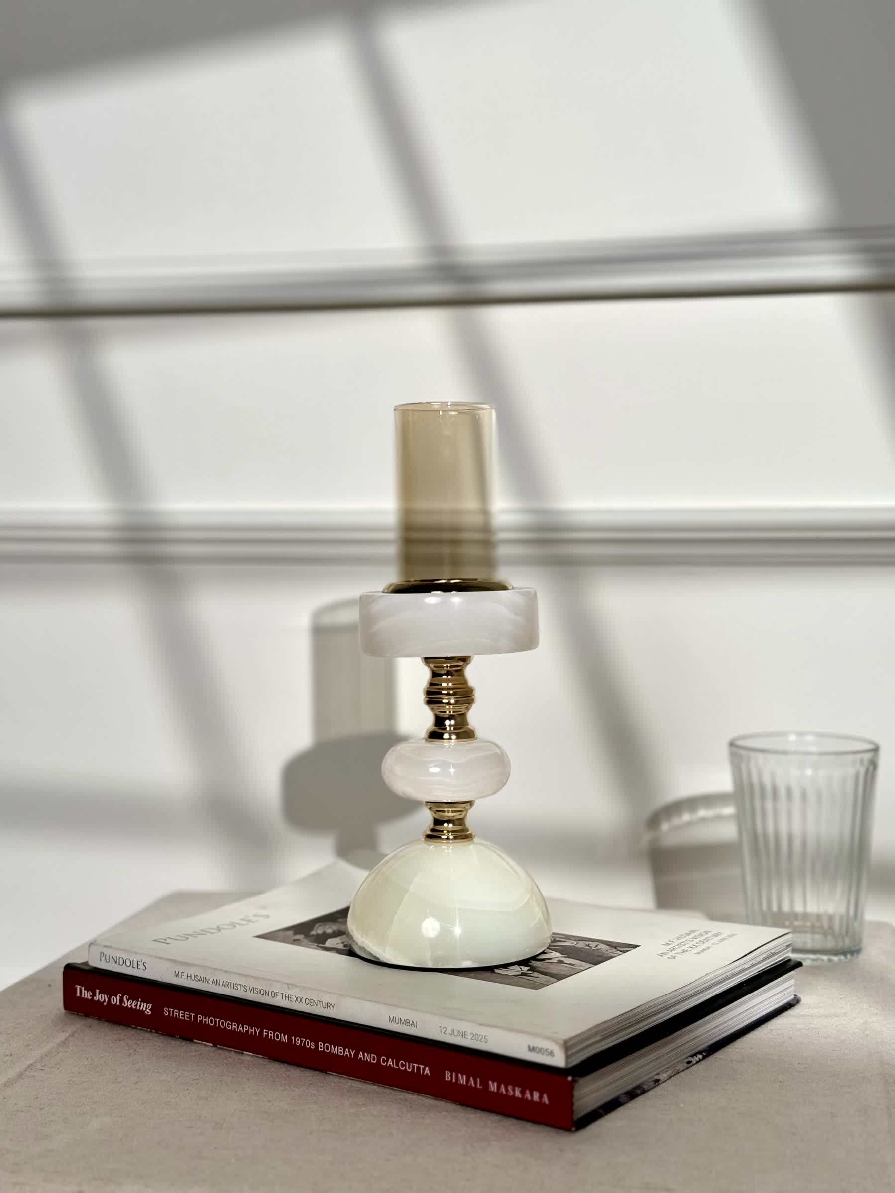Sculptura Stone Candle Stand Set