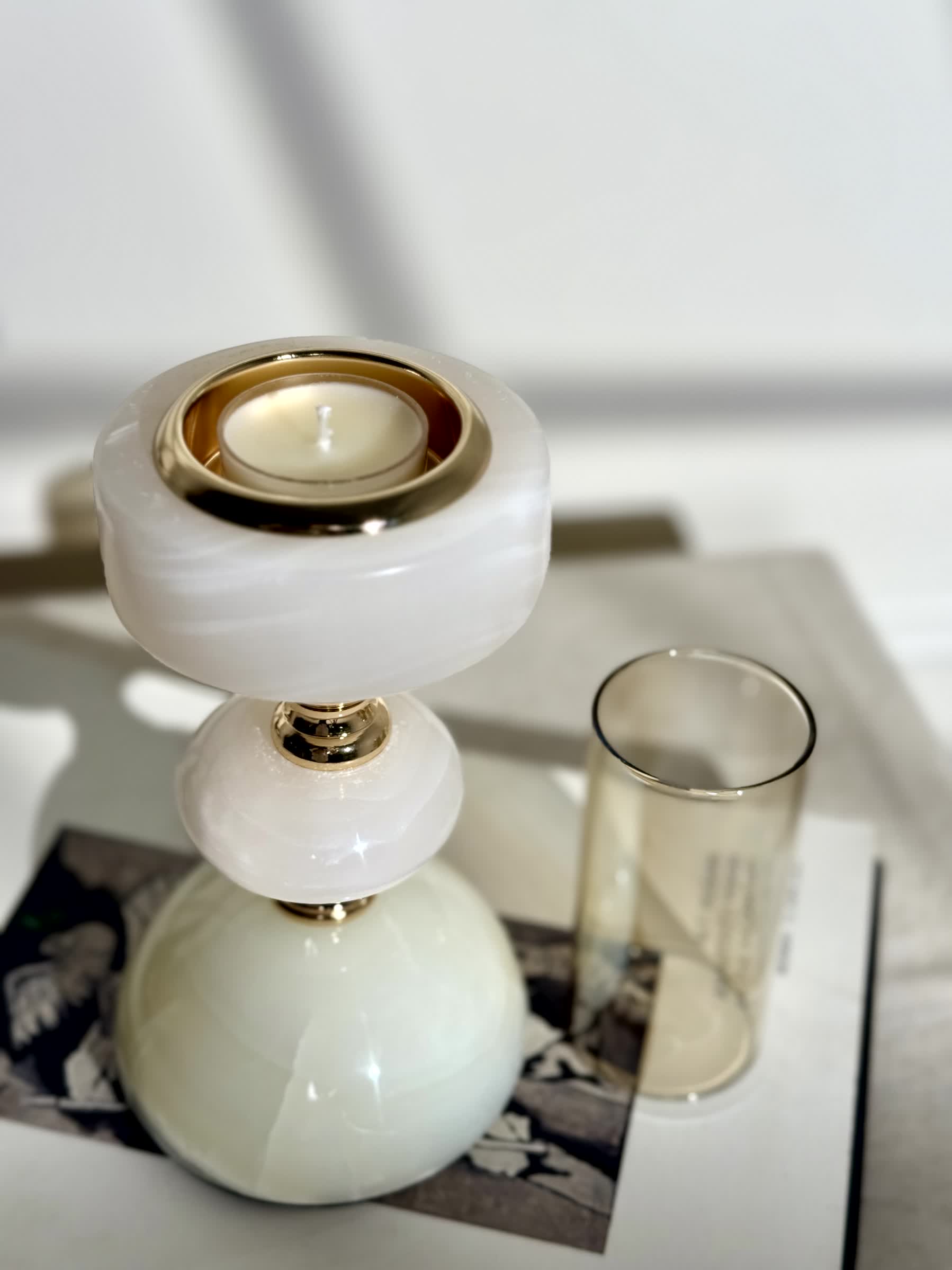 Sculptura Stone Candle Stand Set