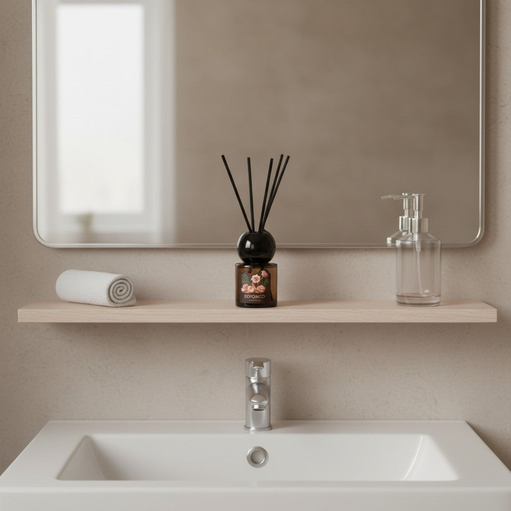 High Objects Blossom Reed Aroma Diffuser with fresh flowers scent in a glass bottle with natural reeds.