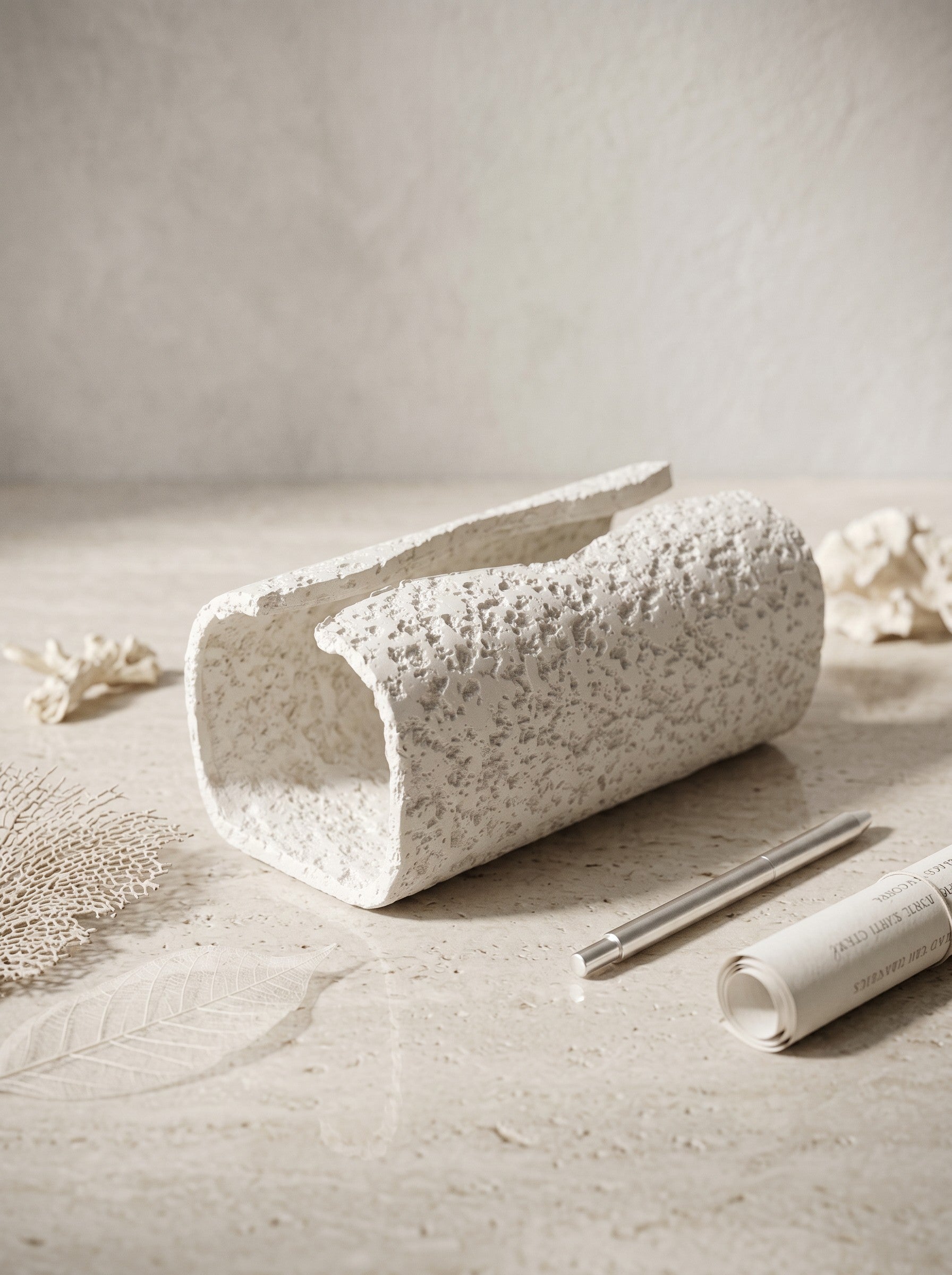 High Objects textured white ceramic tissue box holder with a rough, organic finish.