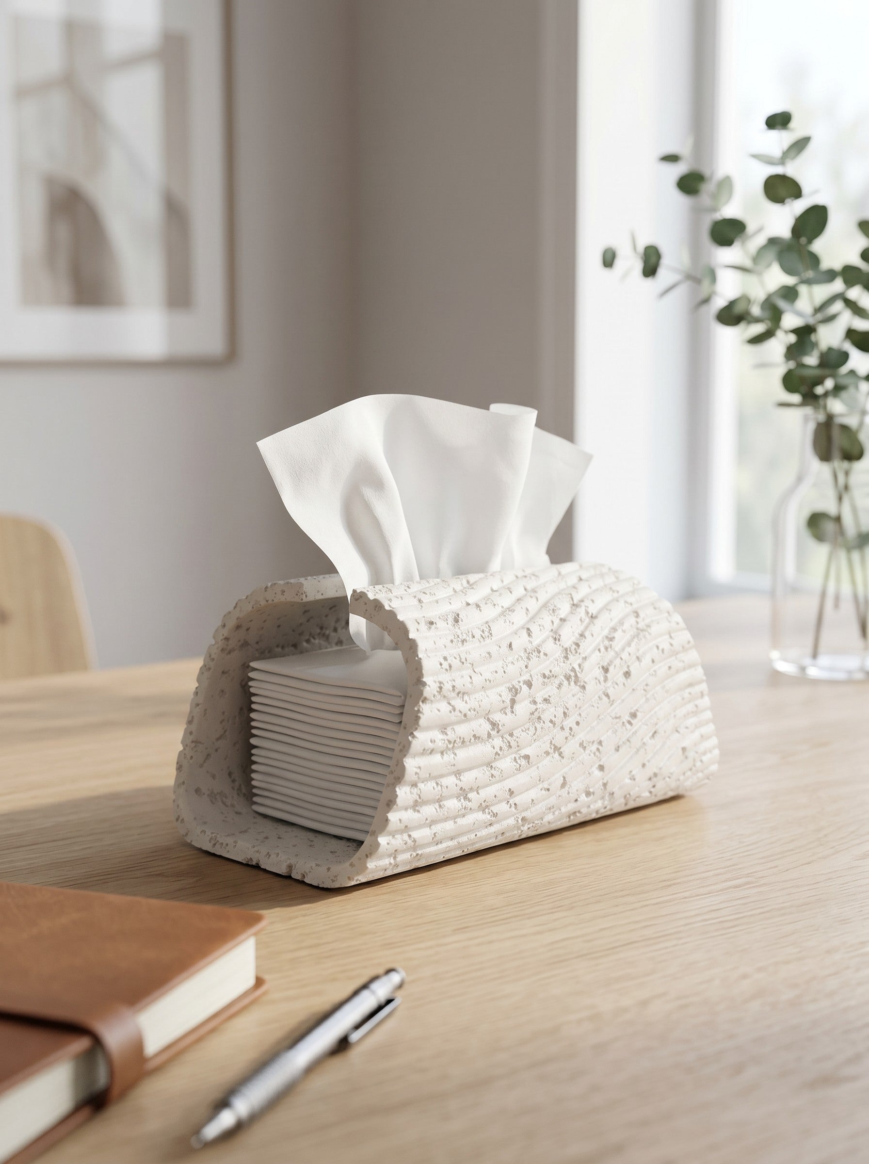 High Objects white textured cylindrical tissue box with ribbed detail