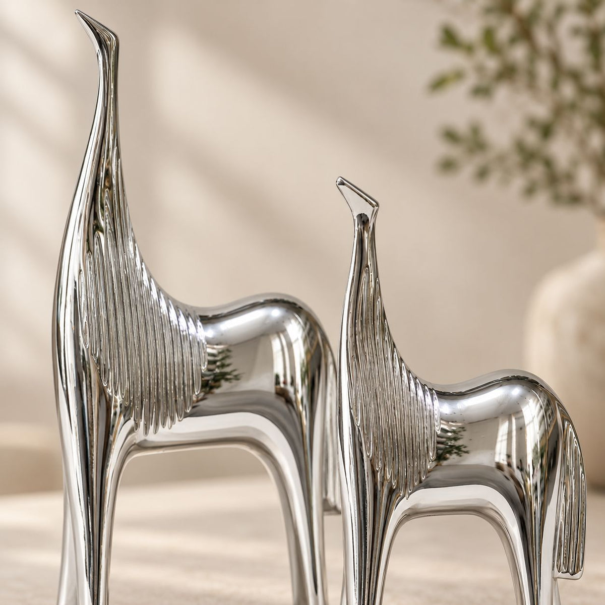Sculptural Silver Horse Pair