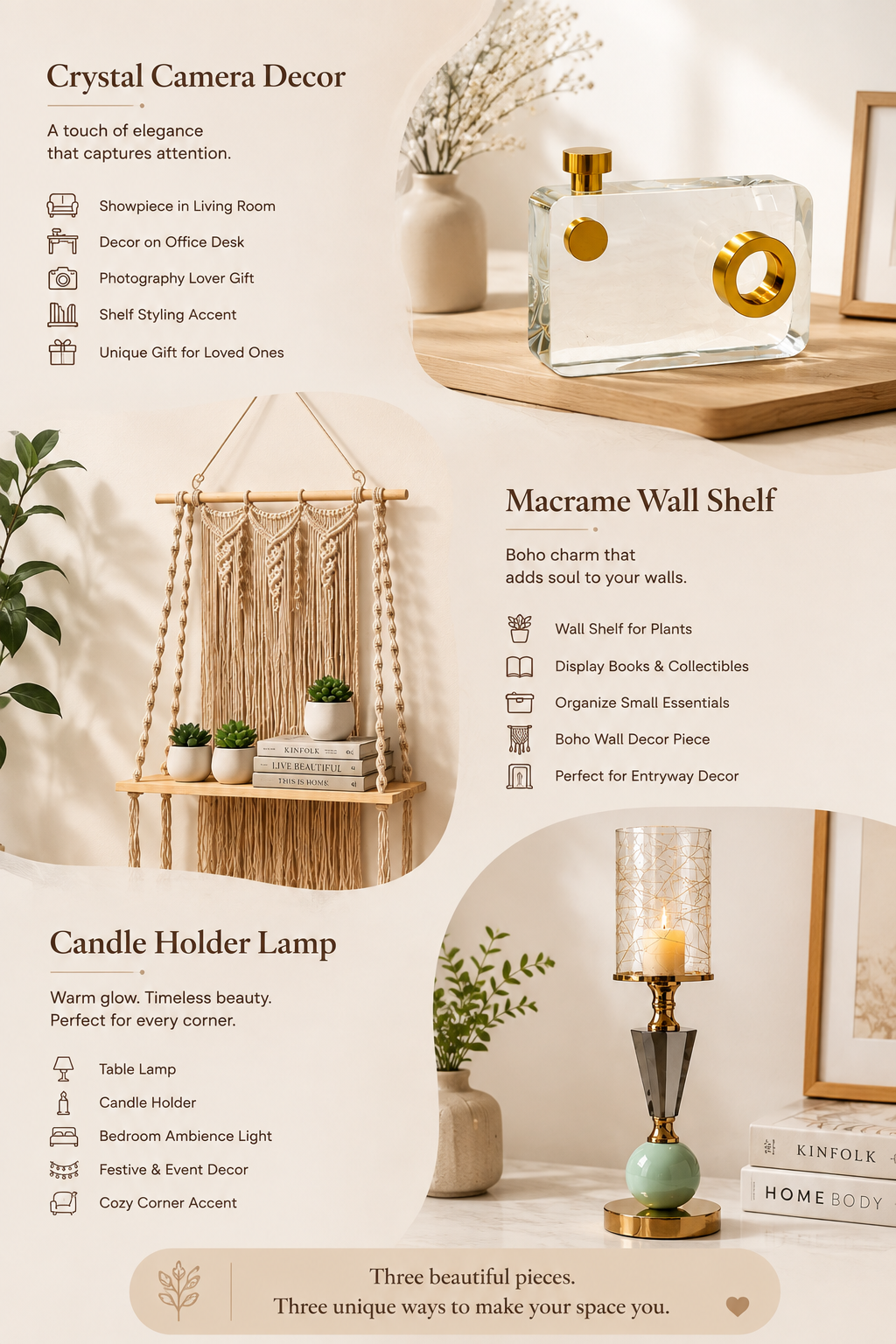 Serenity Trio — Shelf, Flame &amp; Crystal