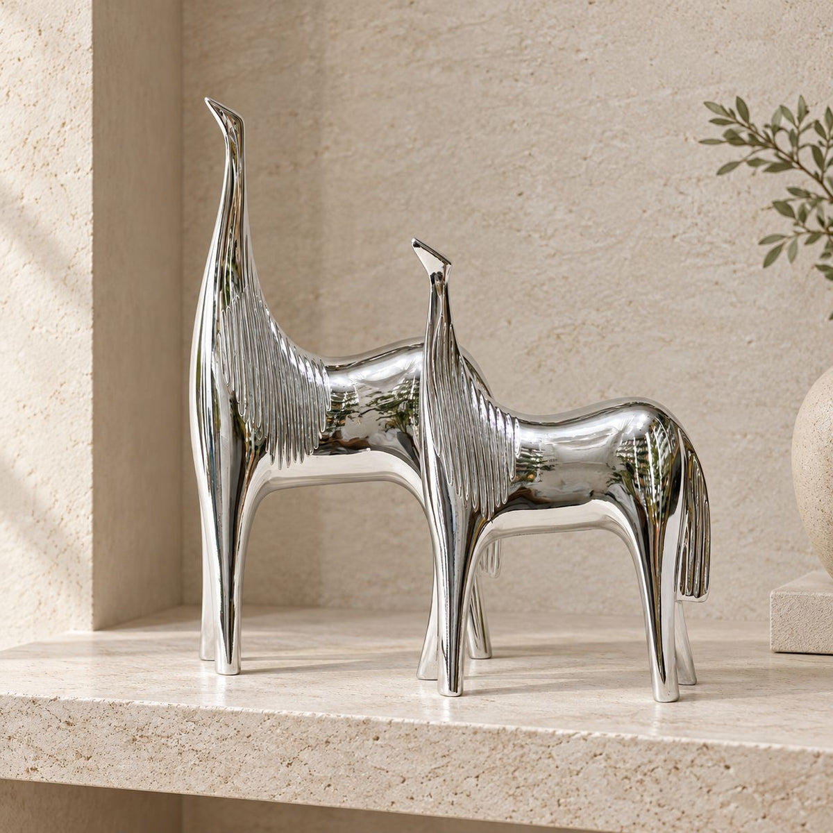 Sculptural Silver Horse Pair