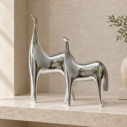 Sculptural Silver Horse Pair