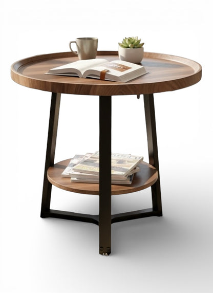 Modern Round Side Table with Storage Shelf