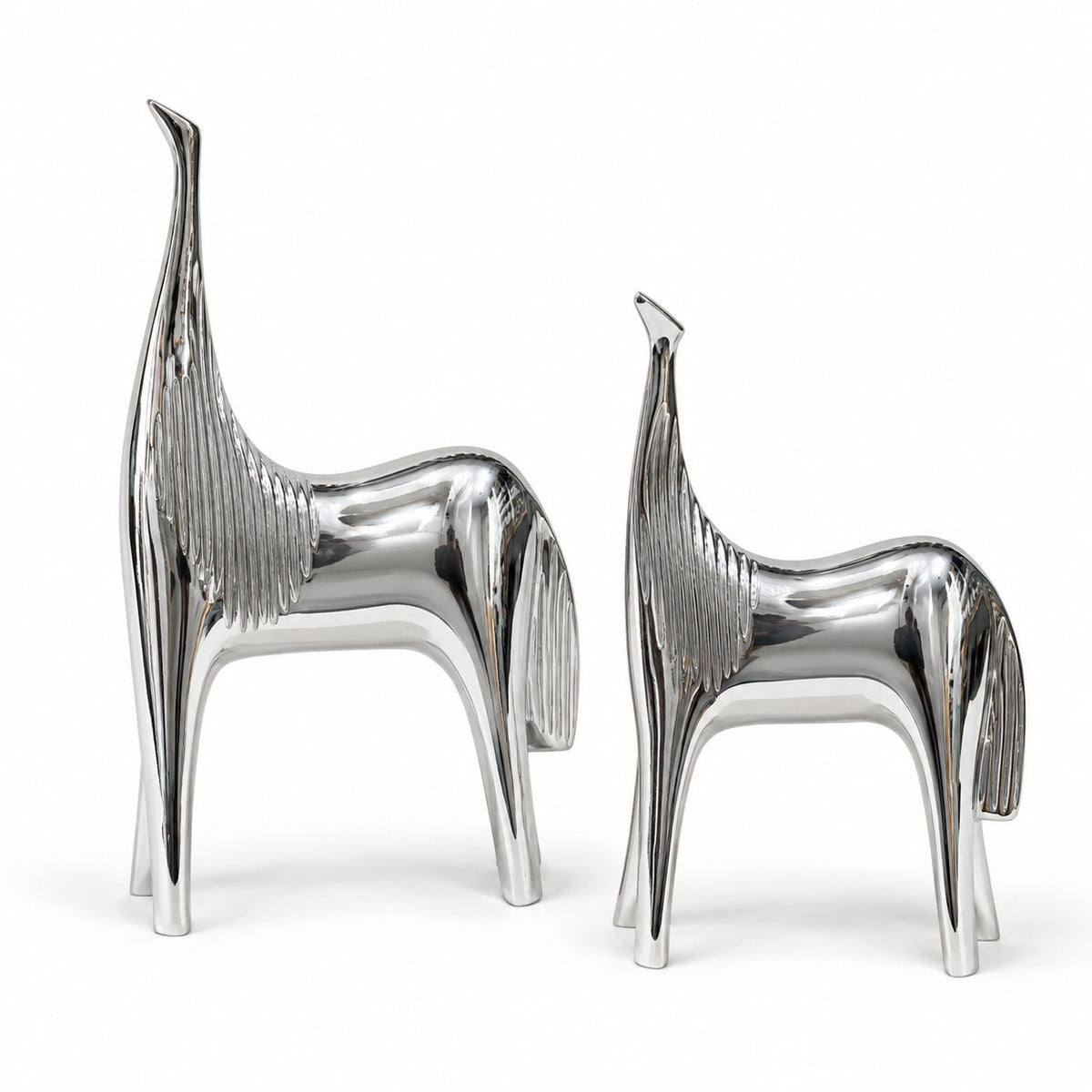 Sculptural Silver Horse Pair