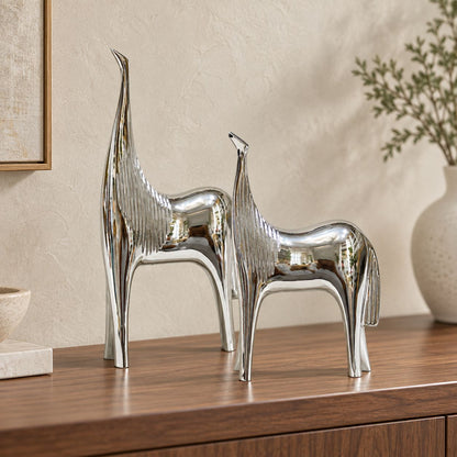 Sculptural Silver Horse Pair