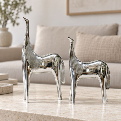 Sculptural Silver Horse Pair