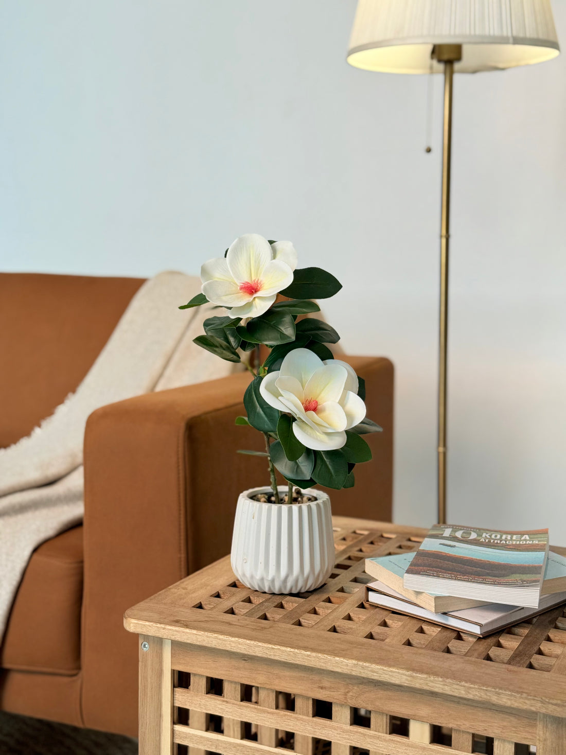 Lotus-Inspired Artificial Flower Plant - White