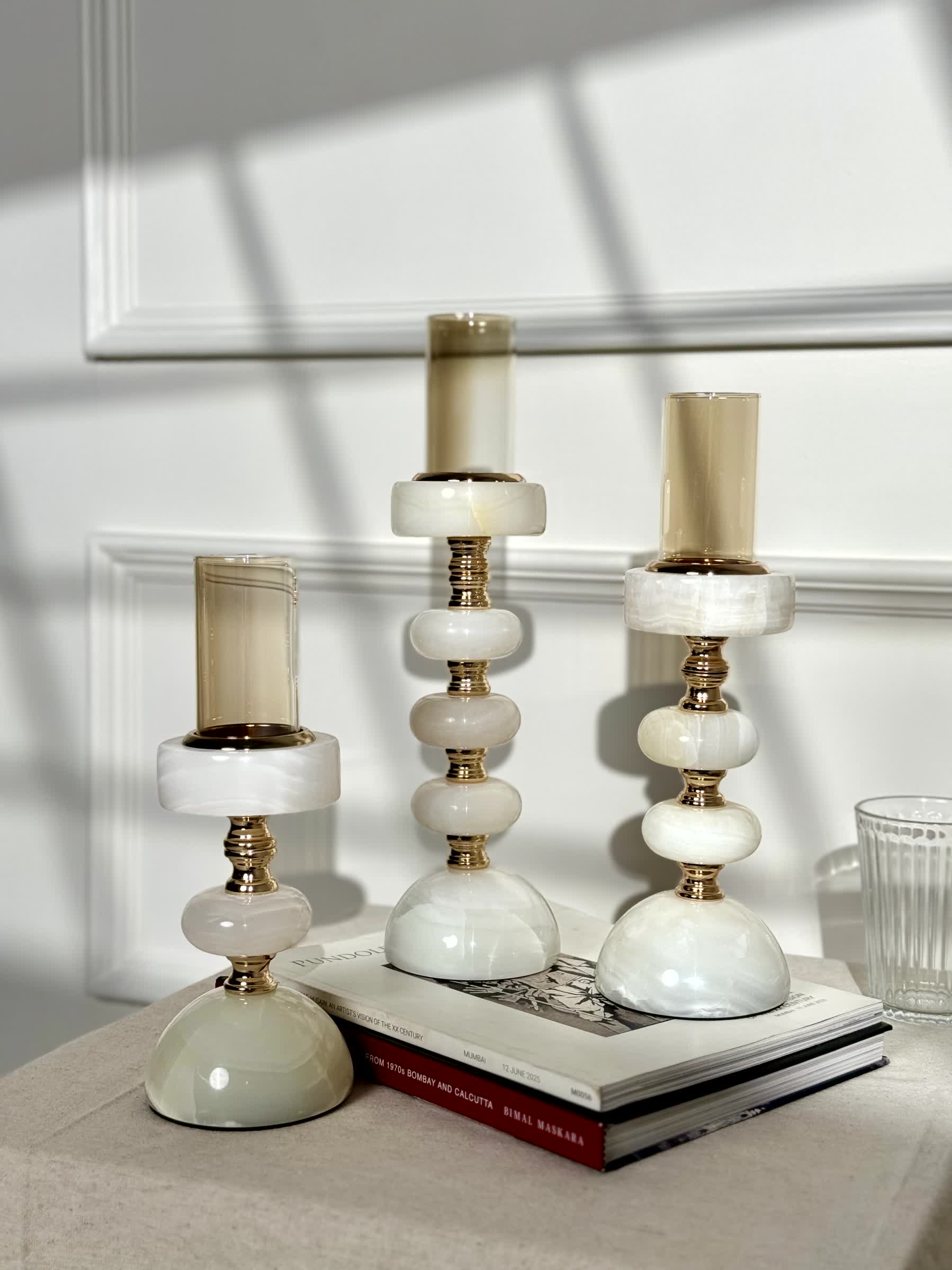 Sculptura Stone Candle Stand Set
