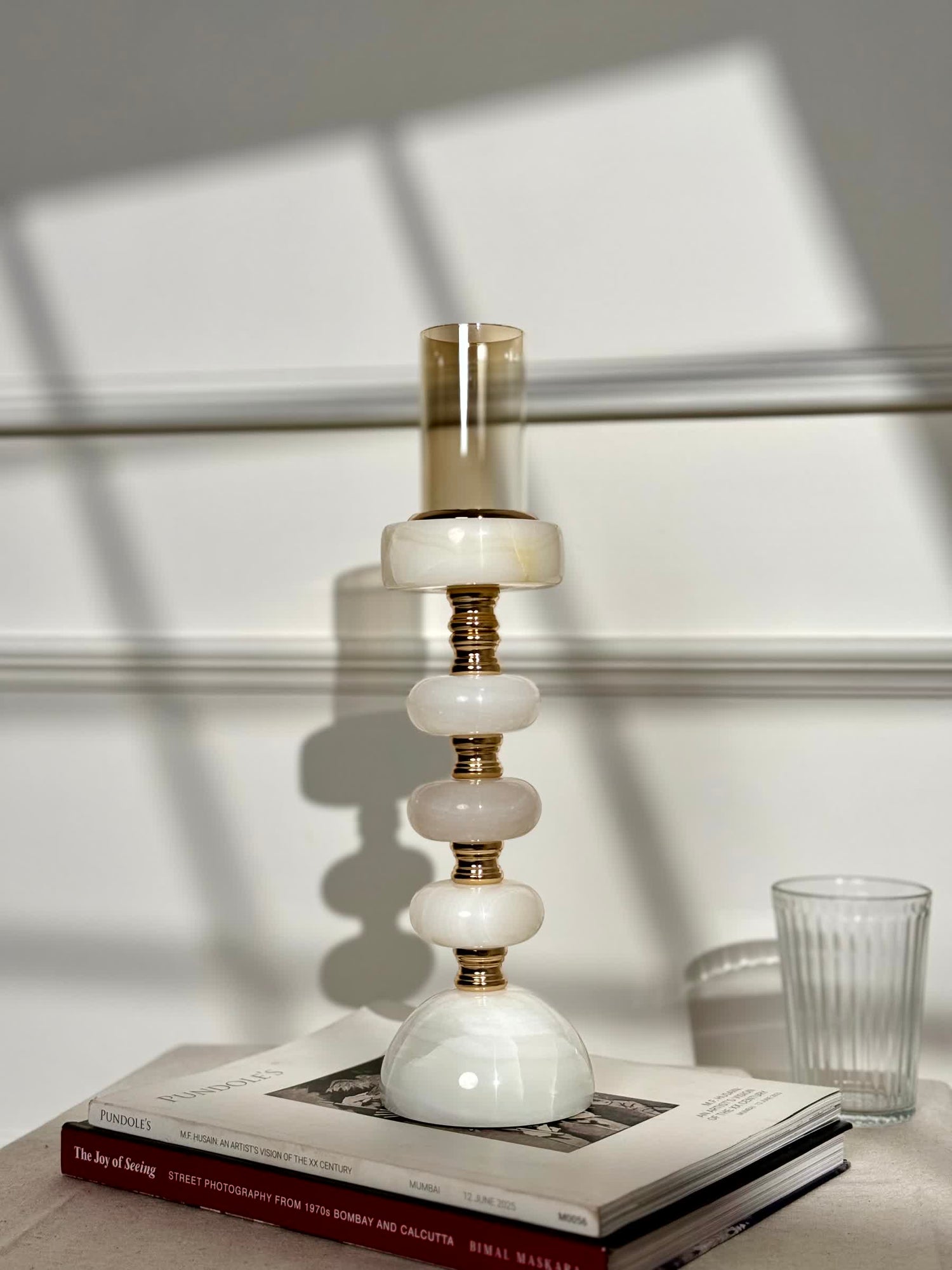 Sculptura Stone Candle Stand Set
