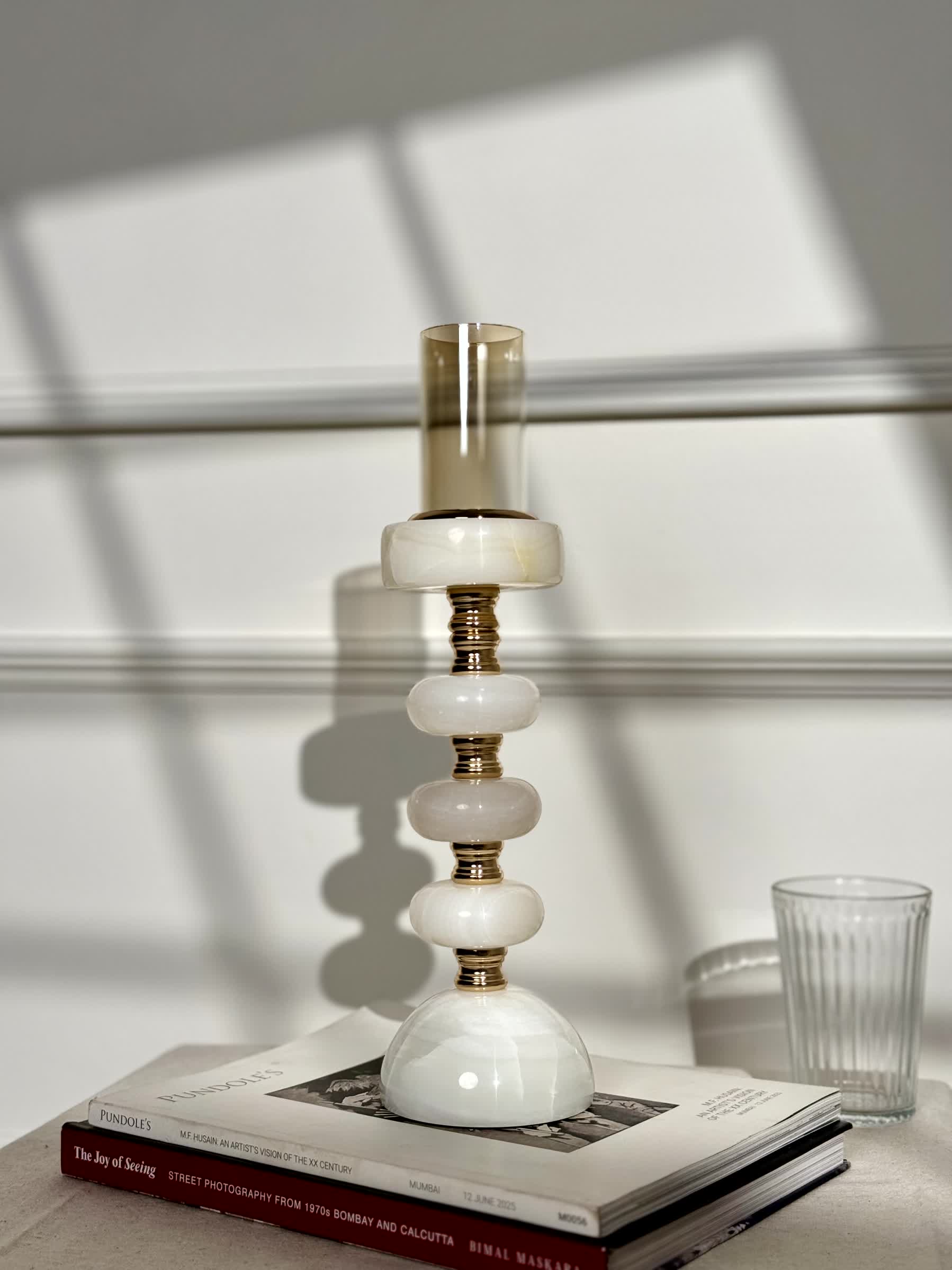 Sculptura Stone Candle Stand Set