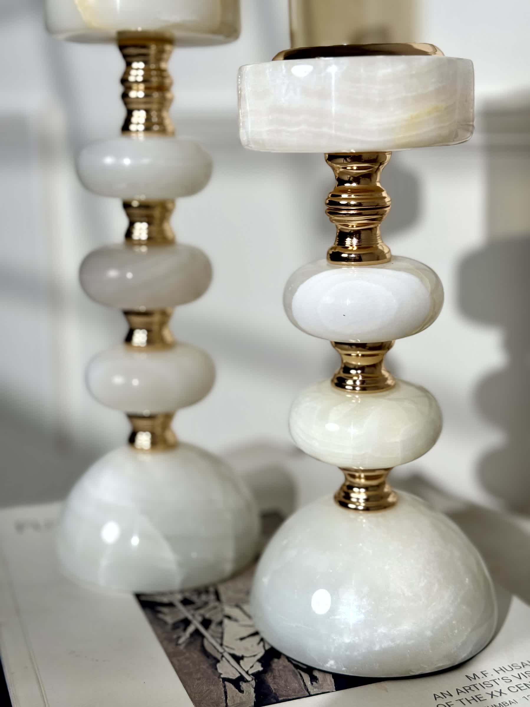 Sculptura Stone Candle Stand Set