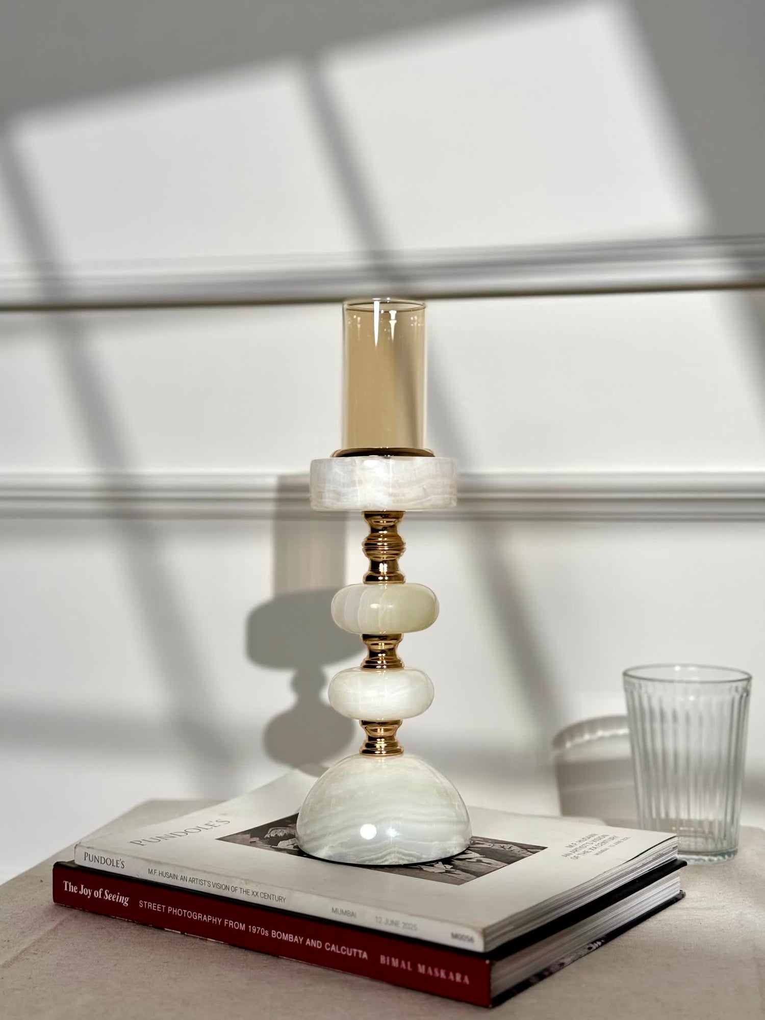 Sculptura Stone Candle Stand Set