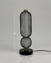 High Objects Atlas Mesh Column Table Lamp with stacked sphere and cylinder shades, brushed gold accents, and black base.