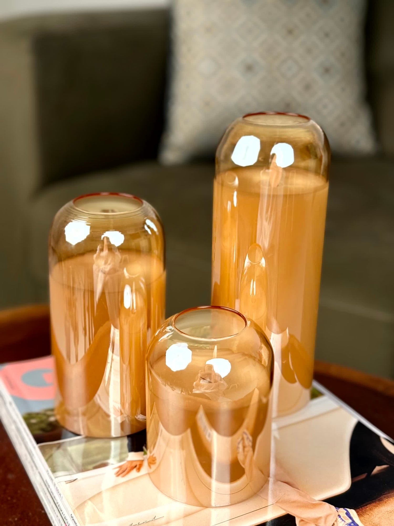 High Objects Aureaglow LED Candle Collection, amber glass dome with flickering LED flame, set of 3
