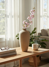 High Objects beige textured ceramic vase, 8 inches tall, 5 inches wide, modern statement decor