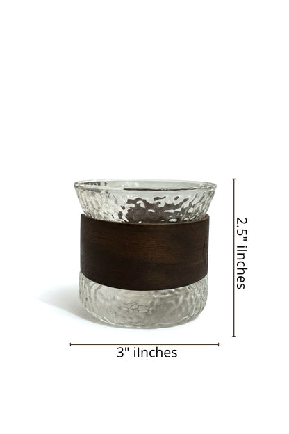 High Objects CINDER glass cup with textured amber glass base and dark matte sleeve. Set of 4.