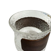 High Objects CINDER glass cup with textured amber glass and dark matte sleeve, set of 4.