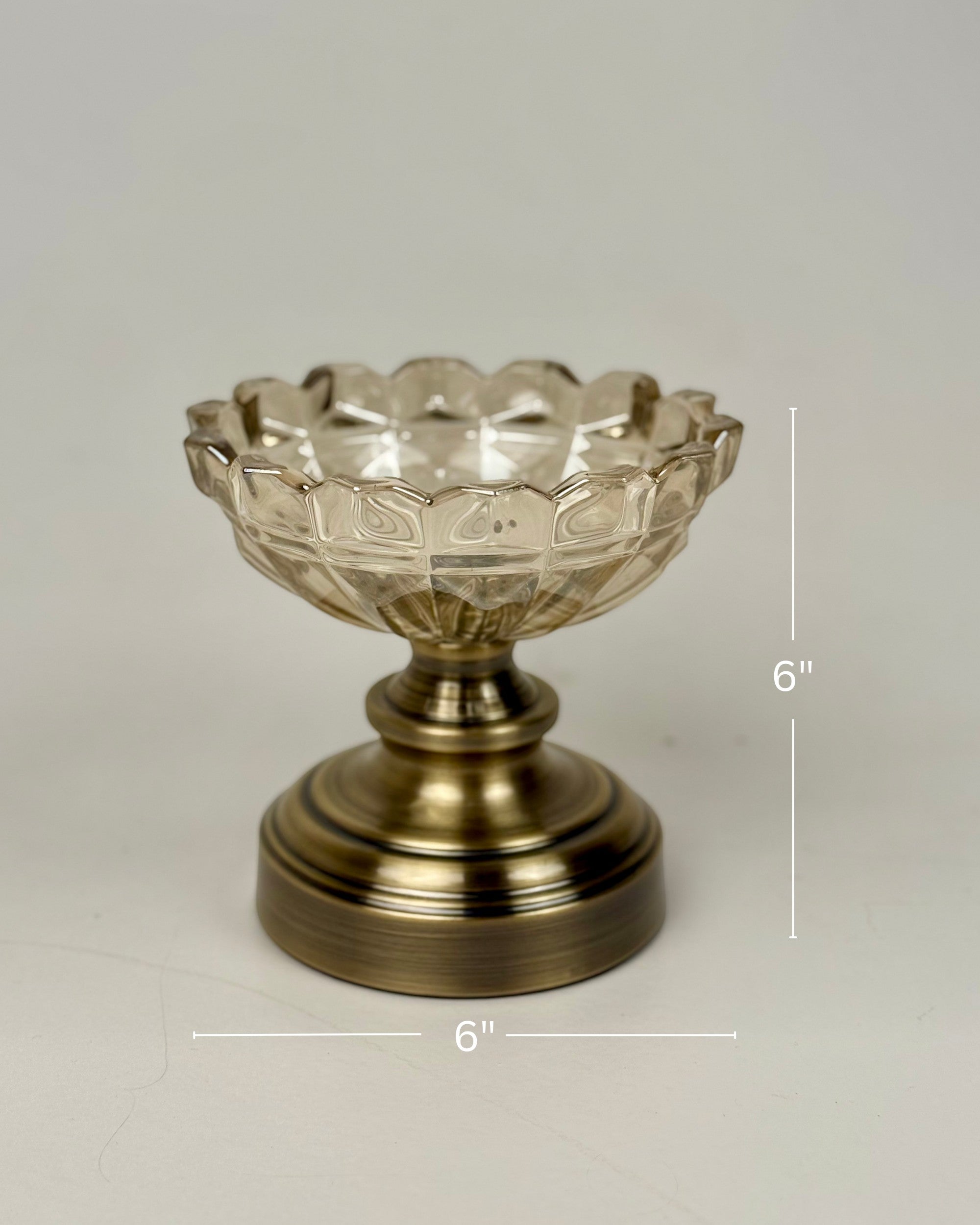High Objects Crystal Droplet Accent Bowl, textured glass with droplet rim and metallic base, 6" x 6"