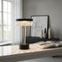 High Objects Crystal Halo Table Lamp with black base, gold stem, and crystal fringe shade. Modern accent lighting.