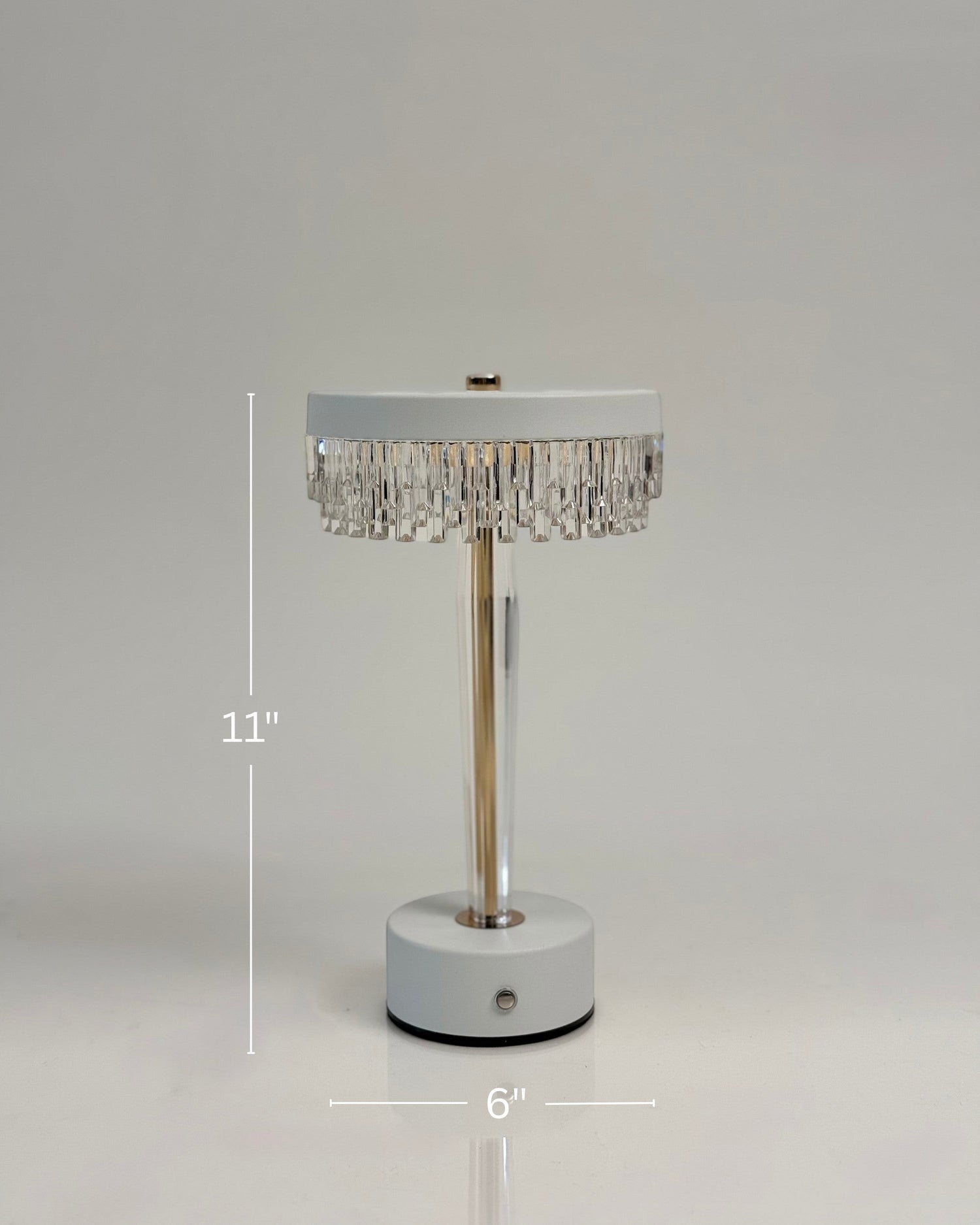 High Objects Crystal Halo Table Lamp with faceted crystal accents and a clear stem on a white base.