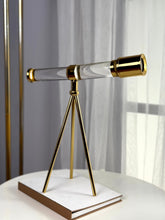 High Objects Crystal Telescope Artefact with gold accents and tripod stand, decorative vintage exploration piece.