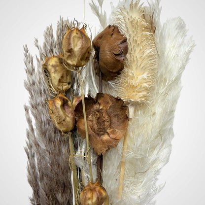 High Objects Aure Still dried botanical arrangement with pampas, bunny tails, and seed pods in neutral tones.