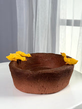 High Objects Duck Bowl Planter Showpiece, brown textured polyresin bowl with yellow ducks on the rim.