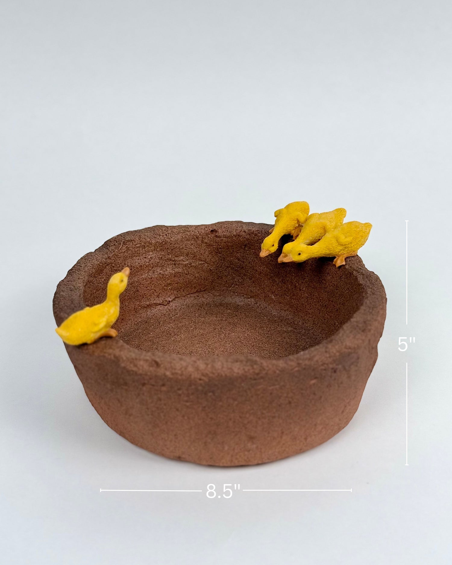 High Objects Duck Bowl Planter Showpiece, textured stone-style bowl with yellow ducks on rim, 8.5" W x 5" H