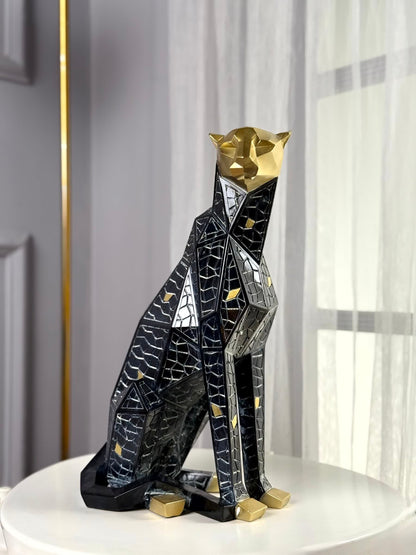 High Objects Eclipse Panther showpiece, abstract geometric design, black with gold accents, polyresin, modern decor