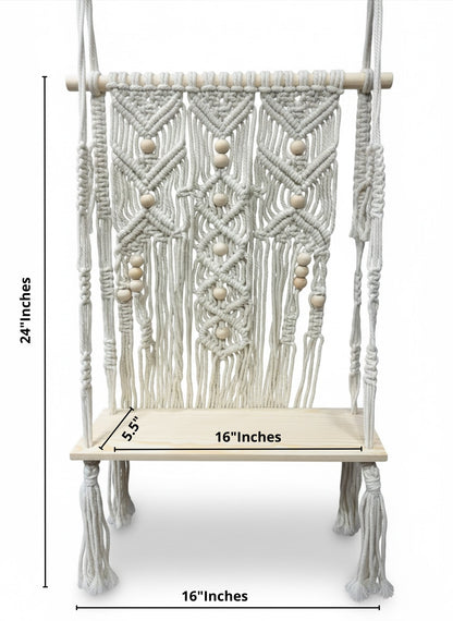 High Objects Ethos Boho Wall Shelf: Natural cotton macrame shelf with wooden beads and a pine wood base. Handmade.