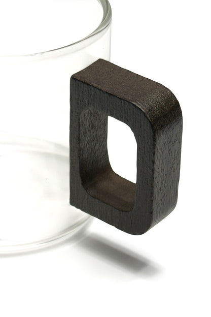 High Objects Aether Arc glass cup with dark wood square handle, set of 6