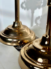 High Objects gold metal candle stands with beaded detail on base and stem. Set of 2.