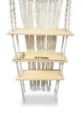 High Objects Harmony Hanging Shelf, cream macrame cotton rope, 3-tier natural wood shelves, boho style