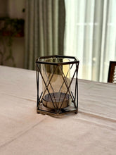 High Objects Hexagrid Candle Stand, geometric metal frame with tinted glass cylinder, modern decor