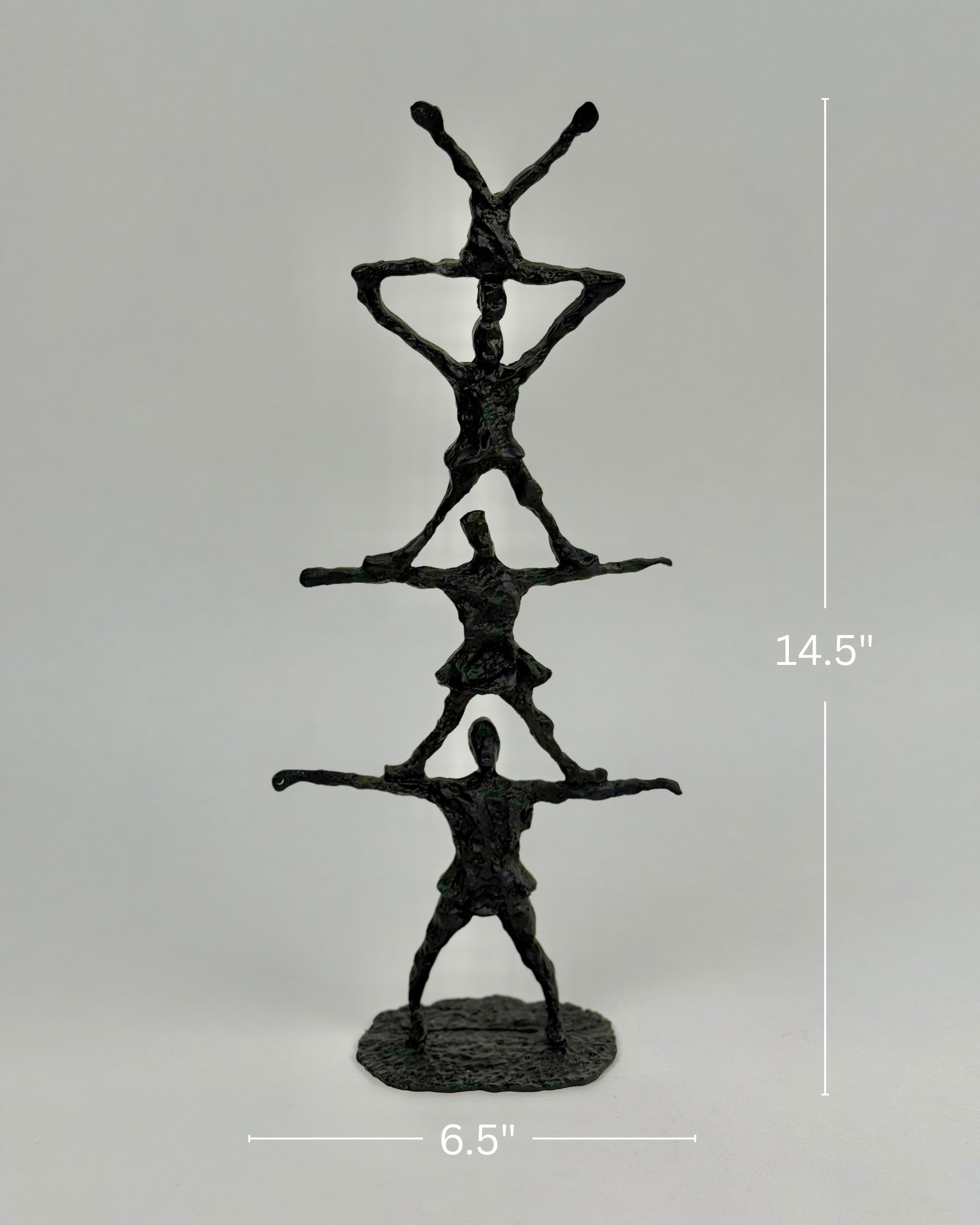 High Objects black textured abstract human pyramid sculpture, 14.5 inches tall, symbolizing unity and strength.