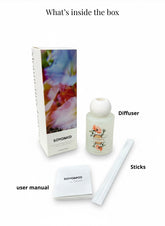 High Objects elegant frosted glass reed diffuser with floral artwork, 110ml, rich jasmine scent.