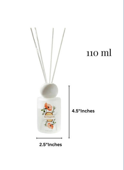High Objects elegant frosted glass reed diffuser with floral artwork, 110ml, Rich Jasmine scent.