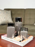 High Objects Halomist LED Candle Collection, set of 3 grey tinted glass candles with flickering LED flames, modern home decor.