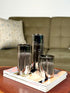 High Objects Lumiglass LED Candle Collection, set of 3 grey glass pillar candles with flickering LED flames.