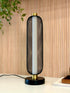 High Objects Lumina Mesh Column Table Lamp with black mesh shade, gold accents, and matte black base.