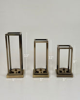 High Objects Modern Halo Frame Candle Stand Set, antique brass metal, set of 3 varying heights, minimalist design
