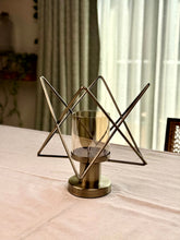 High Objects Nexus Geo Candle Stand with metallic pedestal and geometric wire frame. Bronze finish.