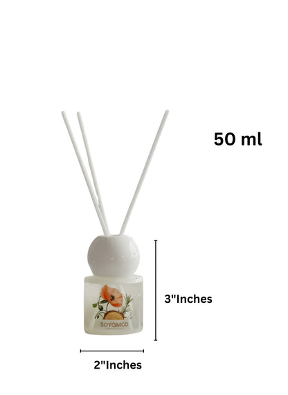 High Objects Ocean Scent reed diffuser in a frosted glass bottle with floral art and white reeds. 50ml.