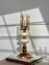 High Objects Opaline Gold Candle Stand Collection with amber glass shade and opaline accents. Decorative accent.