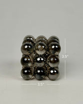 High Objects Orbital Luxe Sculptural Artefact, a cube of clustered mirrored spheres in chrome, 3.5" x 3.5".