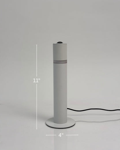 High Objects Pureline white cylindrical table lamp with a subtle mid-band detail, 11" tall.