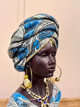 High Objects Regal Essence Woman Showpiece with blue and white headwrap, gold jewelry, and intricate details.